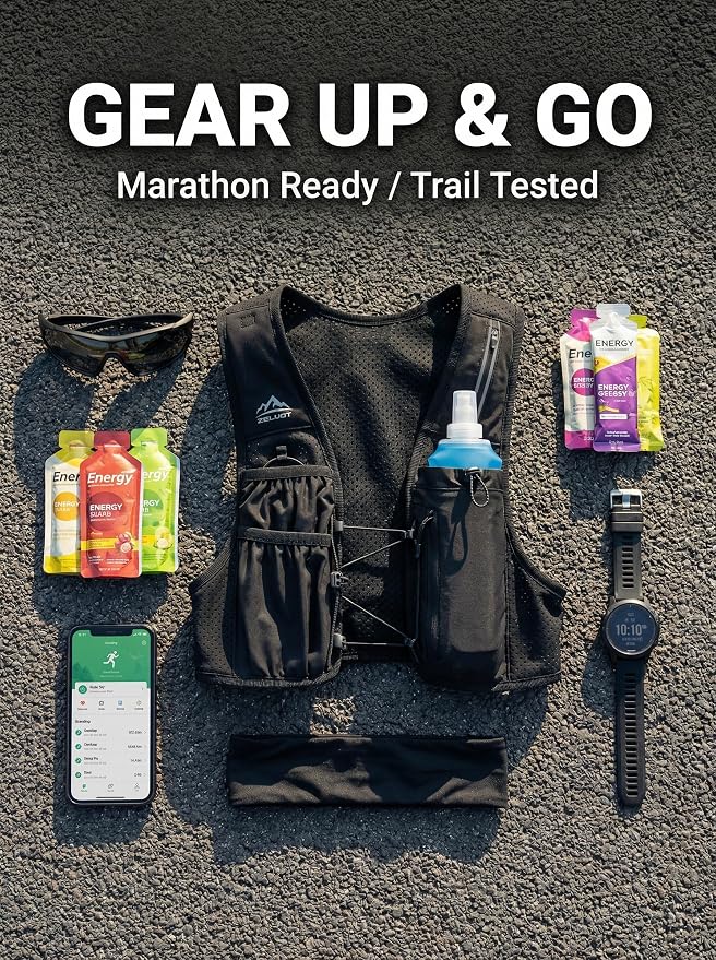 Zelvot Running Vest for Women Men, USA Original Patent, Adjustable Chest Straps Running Hydration Vest with 500ml Soft Flask, Lightweight Reflective Hydration Backpack for Marathon