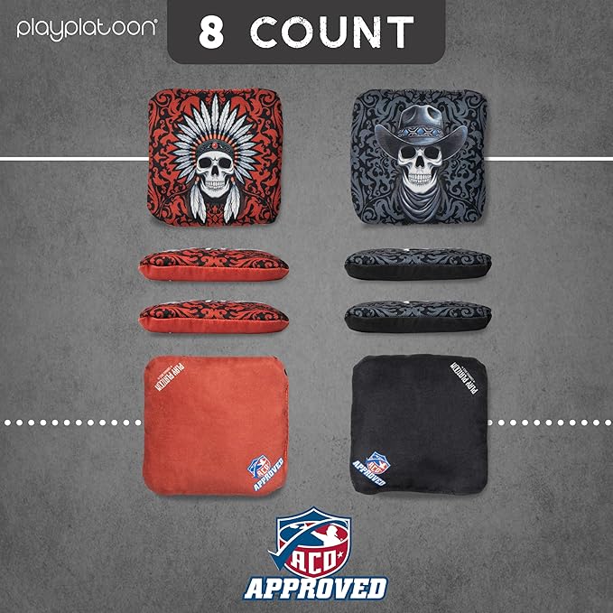 Play Platoon Cornhole Bags Set of 8 Regulation Professional Corn Hole Bean Bags ACO Approved, Competition Weight, Slick and Stick