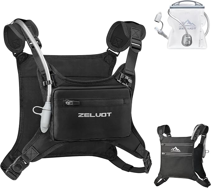 Zelvot Running Vest with 1L Water Bladder, USA Original Patent, Adjustable Reflective Running Hydration Vest, Lightweight Chest Pack for Men Women for Hiking, Cycling (Black, M/L)