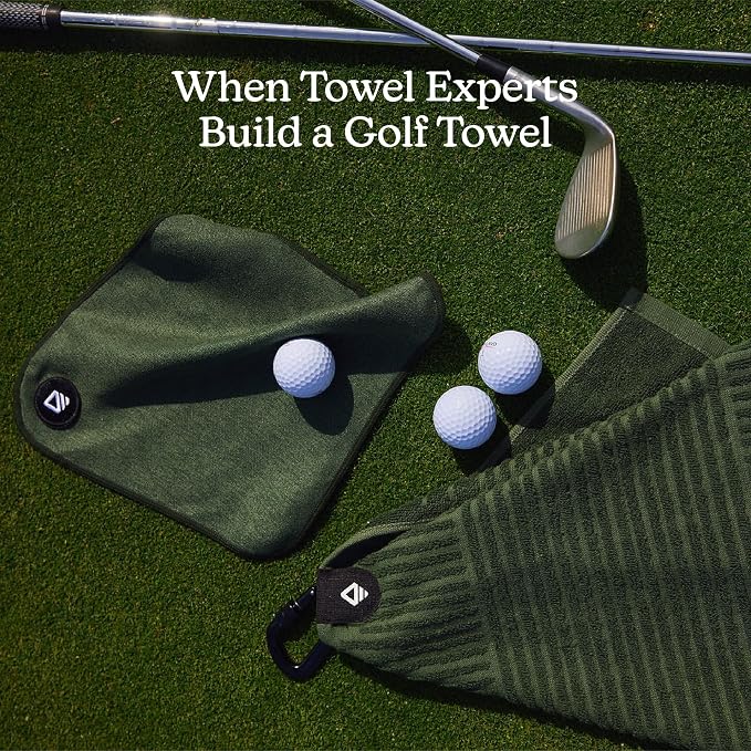 Nomadix Golf Towel Set – Premium Microfiber Golf Towels for Clubs & Balls – Ultra Absorbent, Quick Dry, Sand Resistant – Durable Waffle Weave Golf Cleaning Towel with Clip (Fairway Grass Green)