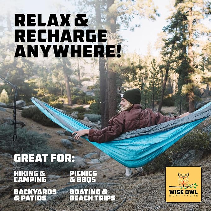 Wise Owl Outfitters Camping Hammocks Duo - Set of 2, Adults and Kids Hammock for Outdoor, Indoor, Single & Double Use w/Tree Straps - Camping Gear Essentials,