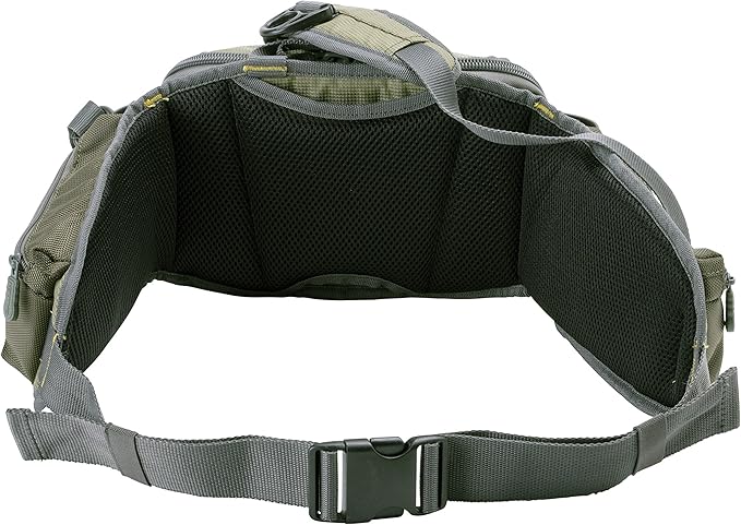 Allen Company Eagle River Lumbar Fly Fishing Pack - Holds 6 Fly Boxes, Zip‑Down Workstation, Waist Bottle Pockets, Durable Outdoor Waist Pack - Gray/Lime and Olive Green