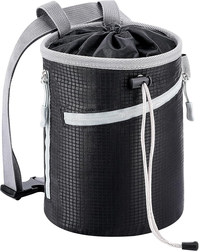 Chalk Bag for Rock Climbing, Bouldering Bag Bucket, 2 Waterproof Zipper for Gymnastics, Cross Fit, and Lifting (Large)