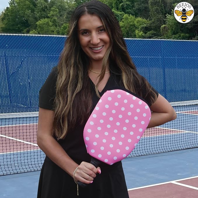 BeeJos Women's Polka Dot Collections: Premium Slip-On Pickleball Paddle Cover-Fits Standard Size Paddles-Zipperless (Paddle not Included) 6 Color Variations