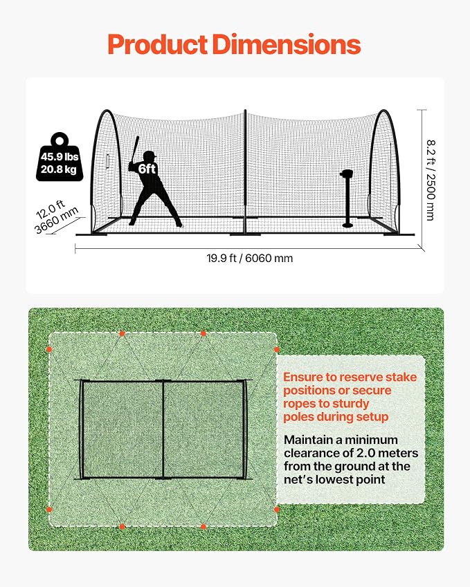 VEVOR Baseball Batting Cage,Professional Softball Baseball Batting Hitting Training Net,Heavy Duty Enclosed PE Practice Portable Pitching Cage Net&Carry Bag,for Backyard,Field,Indoor&Outdoor
