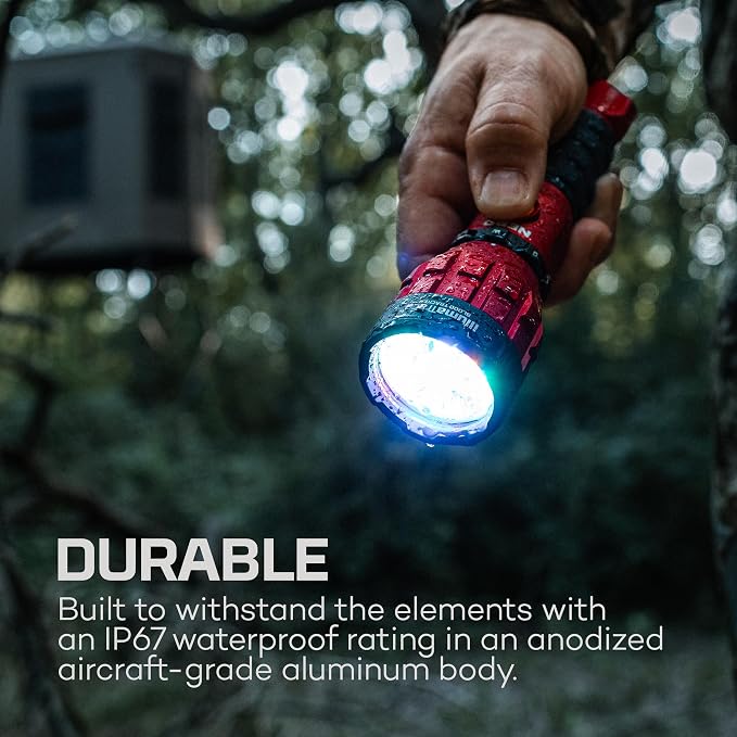 NEBO IllumaTrace Blood Tracker Flashlight | 180 Lumens, 3 Hour Run Time, Rechargeable Tracking Light for Big Game Hunters, Waterproof, High Grip Handle, White Light Mode, Includes USB Charging Cable