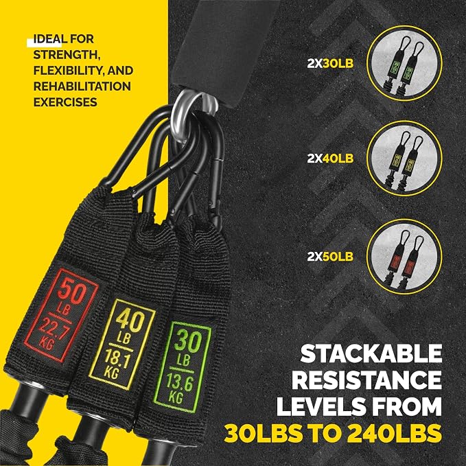 Tube Resistance Bands for Working Out Men and Women - 180lb Exercise Bands Set with Handles, Resistance Band Bar, Ankle Straps, Foot Straps, Door Anchor for Home Gym Strength