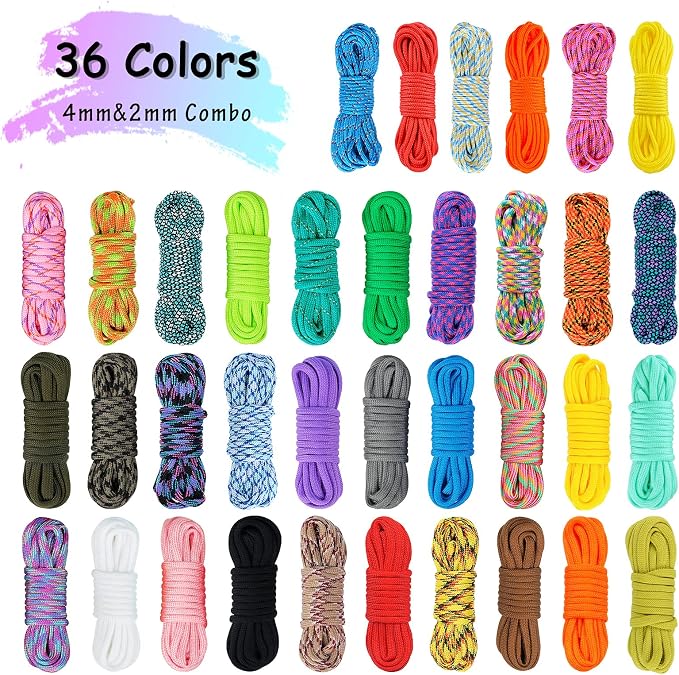 Paracord Bracelets Kit - 30 Colors 4mm & 6 Colors 2mm Paracord with FID, Craft Kit for Kids & Adults Making Various Projects
