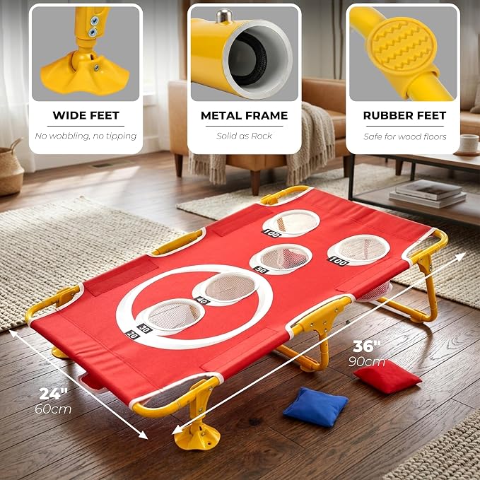 Foldable Cornhole Game Set Portable Bean Bag Toss for Family Tailgate & Beach - Metal Frame 5-Hole Arcade Style with 8 Bags & 8 Fun Games - Choose 3x2' Tailgate or 4x2' Regulation Size