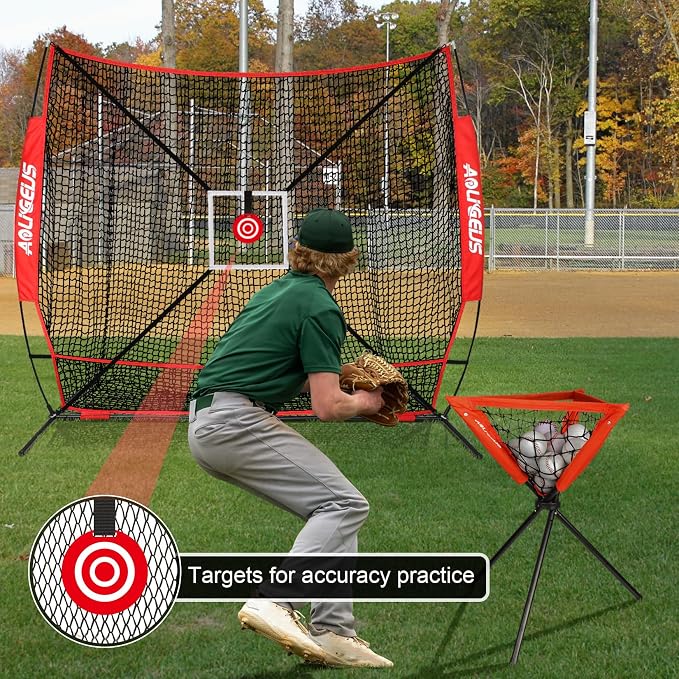 6'X6' Baseball Softball Practice Net,Pitching Net,Batting Net,with Bonus Strike Zone,Target and Bow Frame,for Hitting,Pitching,Catching