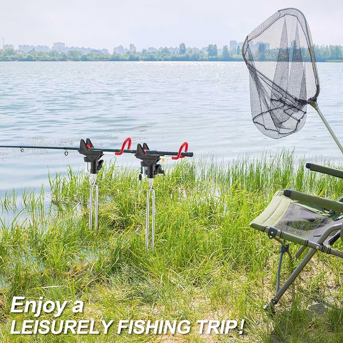 Lenwen 4 Pieces Fishing Rod Holders for Bank Fishing Upgraded Stainless Steel Fishing Pole Holders 360 Degree Adjustable Fishing Rod Stand for Men Father Beach Fishing Equipment Birthday Gift