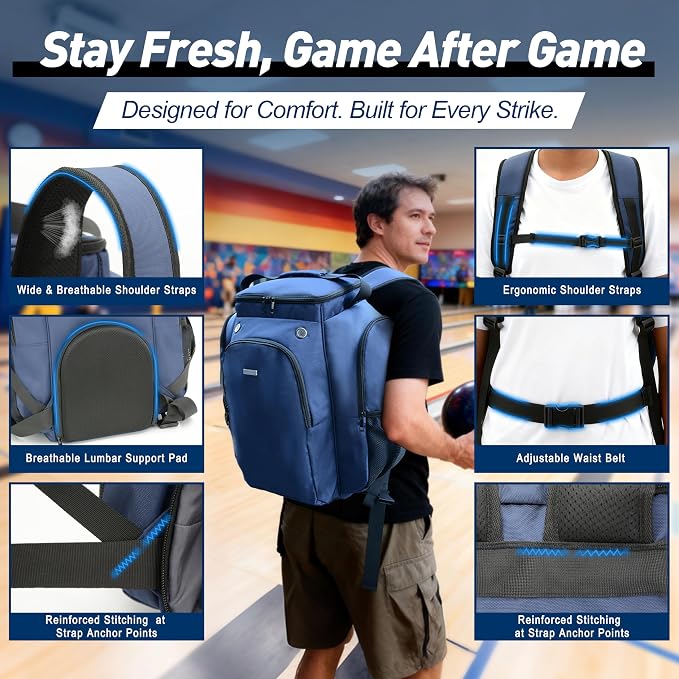 2-Ball Bowling Backpack with Shoe Storage – Heavy Duty Padded Travel Bag