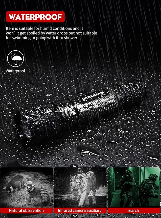 DARKBEAM ir Flashlight Infrared 850nm Lights LED Mini for Night Vision, Rechargeable Portable Tactical ir Illuminator Torch, Focus Adjustable for Hunting, Observation, Search, with Clip