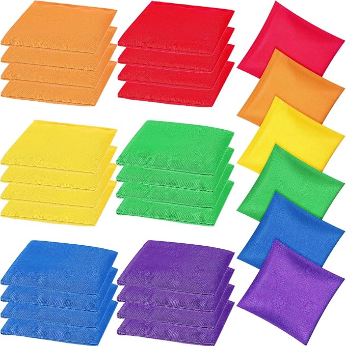 Shappy 24 Pcs Nylon Cornhole Bean Bags for Tossing 6" x 6" Cornhole Bags Set Regulation All Weather for Sack Hand Toss Games Family Party Throwing Adults(Bright Colors, Classic)