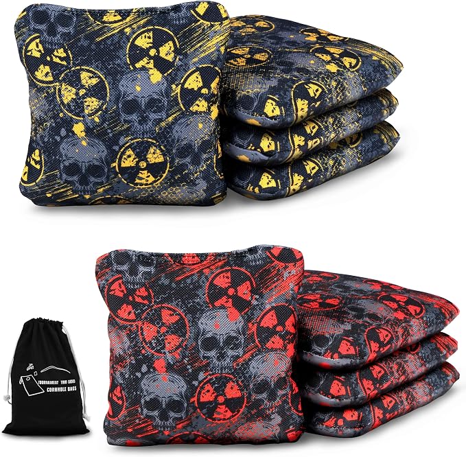 Professional Cornhole Bags Set of 8 - Dual Sided Stick & Slide (Suede/Woven) - Premium Resin Filled Regulation Weight & Size (6x6, 16oz) - Double Stitched Reinforced Seams with Carry Tote