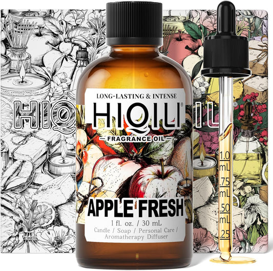 HIQILI Apple Fresh Fragrance Oil for Home Diffuser, Candles, Soaps, Bath Bombs & Perfume Making, Long-Lasting Fruity Scent - 1 Fl Oz