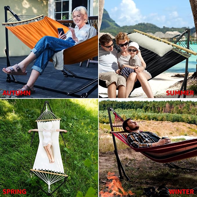 Tranquillo Unity Hammock Stand, Collapsible Camping Hammock and Stand, 800 lbs Capacity Steel Double Hammock Stand for 2 Persons, Steel Frame - Black