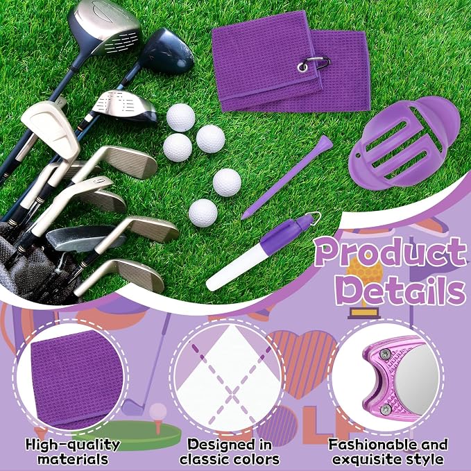 Golf Accessories Kit Golf Club Cleaning Kit Club Groove Cleaner Brush Divot Repair Tool Golf Towel with Clip Ball Bag with Hook Ball Alignment Kit Marking Pen Golf Gift Set Women