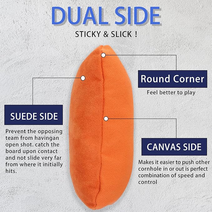 EunHo Regulation Cornhole Bags Set of 8 - Dual Sided Slick and Stick Cornhole Bean Bags for Tossing Game Professional All Weather Pro Corn Hole Bags with Tote Bag