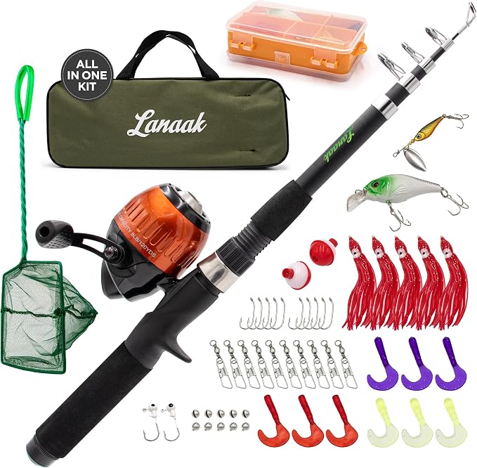Lanaak Kids - Toddler Fishing Pole & Tackle Box, Beginner Combo kit, for Ages 5-12