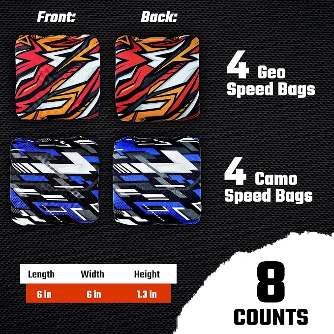 Professional Cornhole Bags Set of 8 - Dual Sided Stick & Slide (Suede/Woven) - Premium Resin Filled Regulation Weight & Size (6x6, 16oz) - Double Stitched Reinforced Seams with Carry Tote