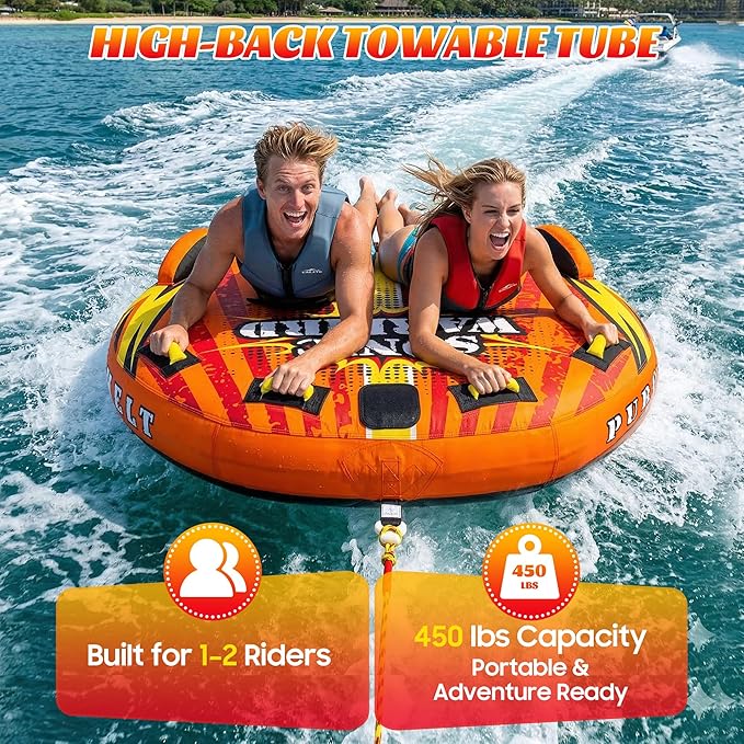 Towable Tubes for Boating Water Tubes - 2 Person Soaring Eagle, Heavy Duty Boat Tubes & Towables, EVA Foam Pads, Drainage, Quick Connector(F-1007)(F-1020)