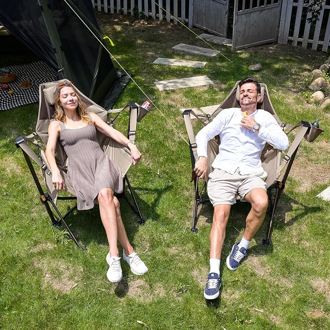 TIMBER RIDGE Hammock Camping Chair with Adjustable Backrest, Heavy Duty Folding Hammock Chair Supports 300lbs, Portable Hammock Chair for Camping, Travelling and Patio, Tan 2 Pack