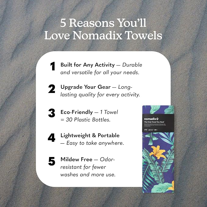 Nomadix Original Towel - Perfect for Beach, Pool, Travel, Camping, Yoga - Made with Recycled Materials - Super Absorbent - Sand Resistant - Palms Dusk - 72.5x30