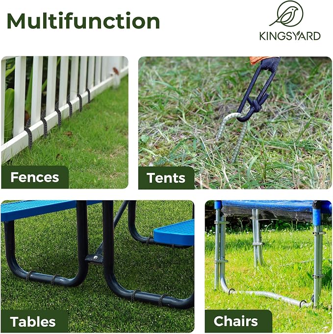 Kingsyard 16 Pack 12 Inch Rebar Stakes J Hook Ground Stakes, Galvanized Metal Heavy Duty Tent Stakes for Trampolines Chain Link Fence Lawn Inflatables Decorations Outdoor Canopy Swing Set