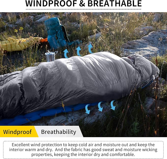 Naturehike Ultralight Down Sleeping Bag, 650FP Backpacking Sleeping Bag for Adults, 40.4℉ Waterproof Sleeping Bags for Camping, Hiking, Traveling with Compression Sack