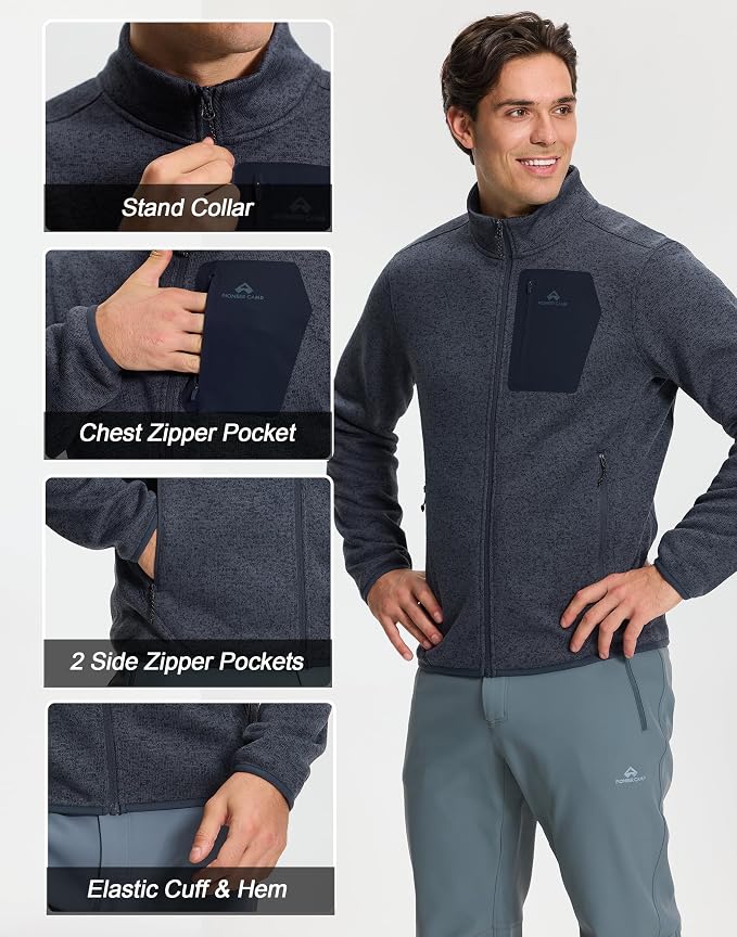 Pioneer Camp Men's Fleece Jackets Full Zip Lightweight Winter Warm with Zipper Pockets Athletic Camping Outwear Coat