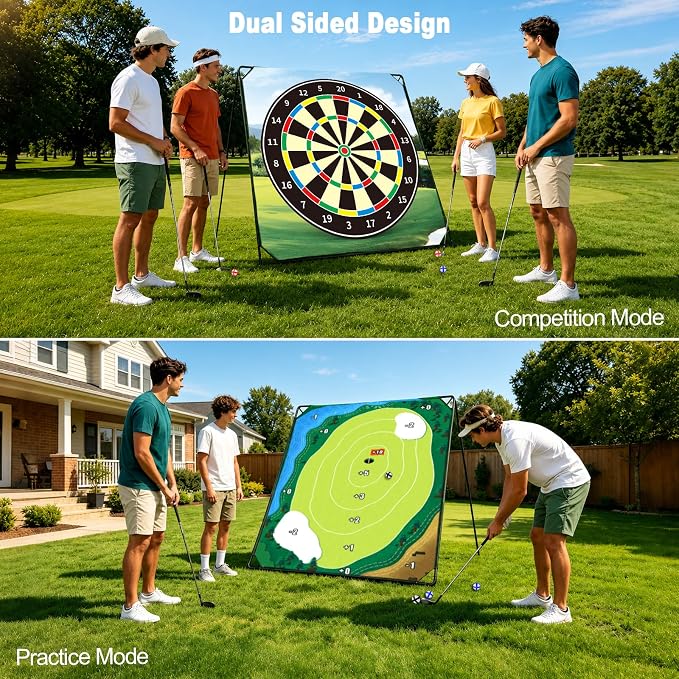 HOTWIND Golf Chipping Game Mat 71" x 71" 2-Sided Hook & Loop Sticky Golf Practice Pad with Stand Portable Indoor Outdoor Backyard Camping Golf Game Accessories for Family Adults (Club Not Included)