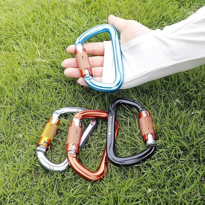 NewDoar 28KN UIAA & CE Certified Auto Climbing Carabiner Professional Heavy Duty Caribeaner for Rappelling D-Shaped