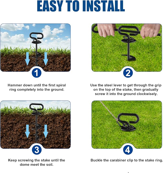 Eurmax USA Heavy Duty Dog Tie Out Stake, No-Tangle In Ground Anchor Runner for Large Dogs up to 210 Lbs - Perfect for Yard, Beach and Camping (Black)