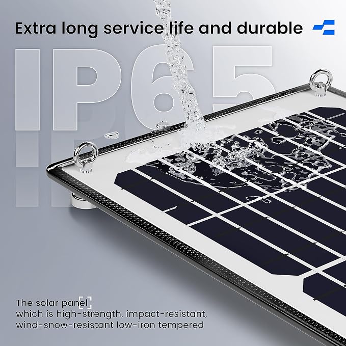 POWOXI 10W 12V Magnetic Solar Battery Trickle Charger Maintainer, Built-in MPPT Intelligent Charge Controller, Waterproof Solar Trickle Charger Alligator Clip for Car RV Motorcycle Marine, etc.