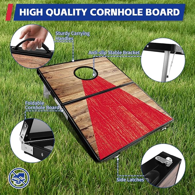 Portable Cornhole Board Set - Aluminum, Foldable 24x12in or 36x24in with Bean Bags | for Adults, Indoor/Outdoor, Travel, Beach & Camping