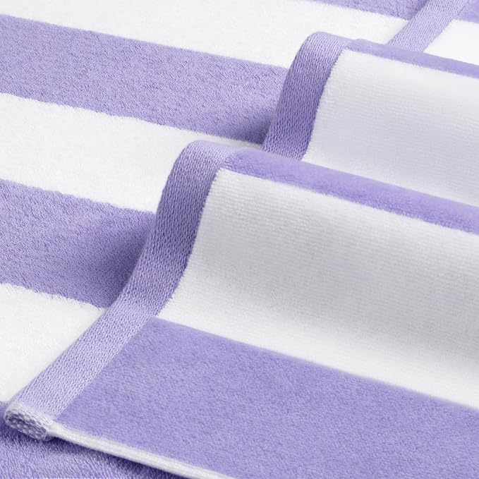LULUHOME Large Oversized Beach Towel - Big Cotton Towel 36 x 70 Inch Striped Pool Towel, XL Cabana Soft Swimming Towel for Adult Men Women,Light Purple