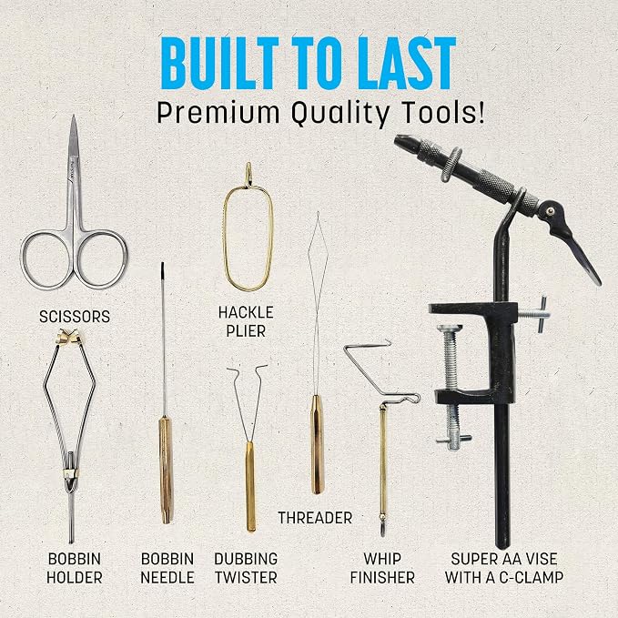 CREATIVE ANGLER Deluxe Fly Tying Kit - Complete Tools Kit, Ideal for Beginners and Pros, Includes Feathers, Vice, Bobbin, Rotary Tool