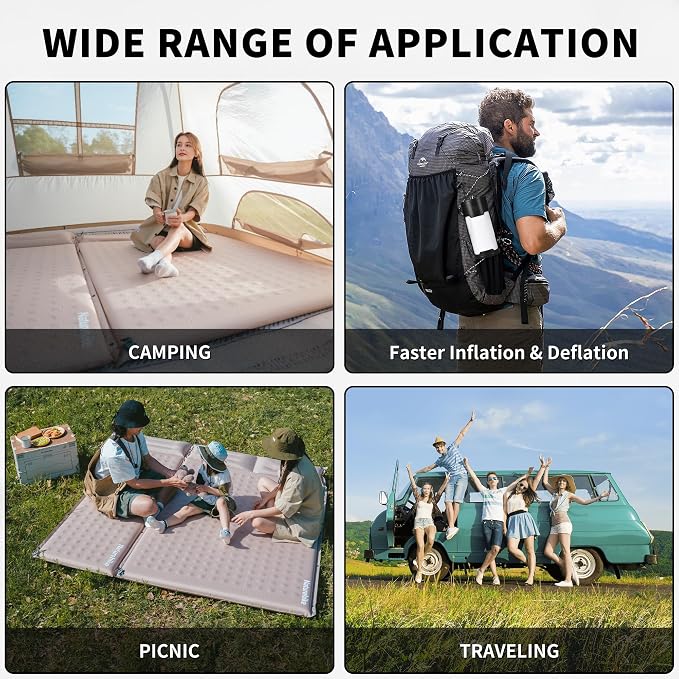 Naturehike Connectable Self Inflating Sleeping Pad, 1.18" Memory Foam Camping Pad, Backpacking Camping Mattress Pad for Tent, Travel, Car, Hammock