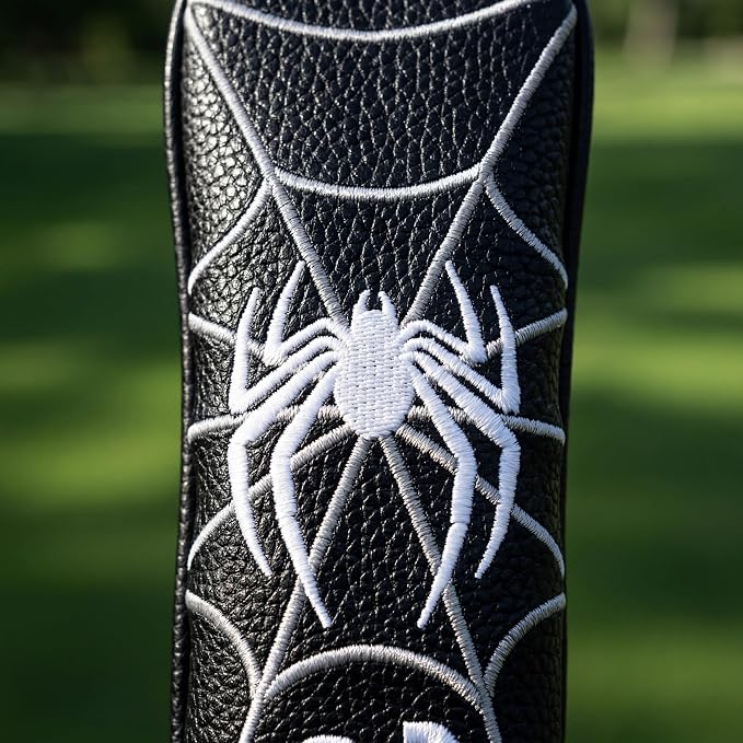 Vesperlux Spider Golf Headcovers Driver Wood Hybrid Iron | Waterproof Leather, Magnetic Putter Cover, Anti-Slip Fit, Full Protection, Durable, Fits Alignment Stick, Men's Golf Gift