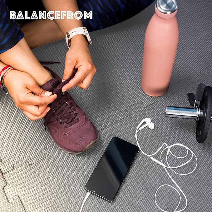 BalanceFrom Puzzle Exercise Mat 1/2" Thick, EVA Interlocking Foam Floor Tiles for Home Gym, Mat for Home Workout Equipment, Floor Padding for Kids, Gray, 24 in x 24 in x 1/2 in, 48 Sq Ft - 12 Tiles