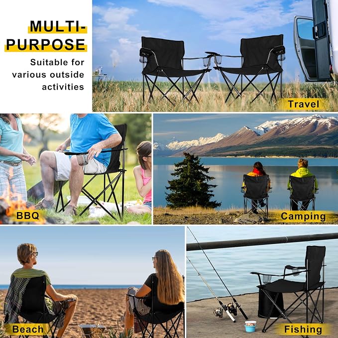 Joyfair Portable Camping Chair, Outdoor Lawn Folding Chairs for Adults, Heavy Duty Large Foldable Chairs for Beach, Fishing, Tailgating and More Outdoor Sport, Carry Bag & Cup Holder