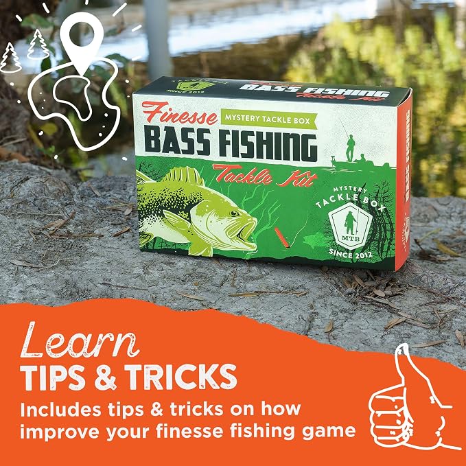 Catch Co Mystery Tackle Box Finesse Bass Fishing Kit (6-8 Baits & Decal) | 6-8 Baits for Largemouth and Smallmouth Bass - Includes Decal, Fishing Gifts, Fishing Gifts for Men