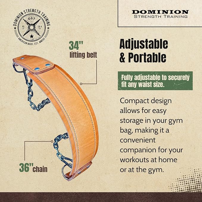 Heavy-Duty Leather Dip Belt with Steel Chain - Ultimate Accessory for Weighted Pullups, Dips, and Progressive Overload