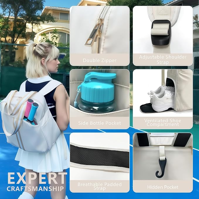 Pickleball Bag for Women Men, Large Pickleball Backpack with Shoe Compartment, Pickle Ball Bag with Paddle Cover Pocket Holds 2 Paddles