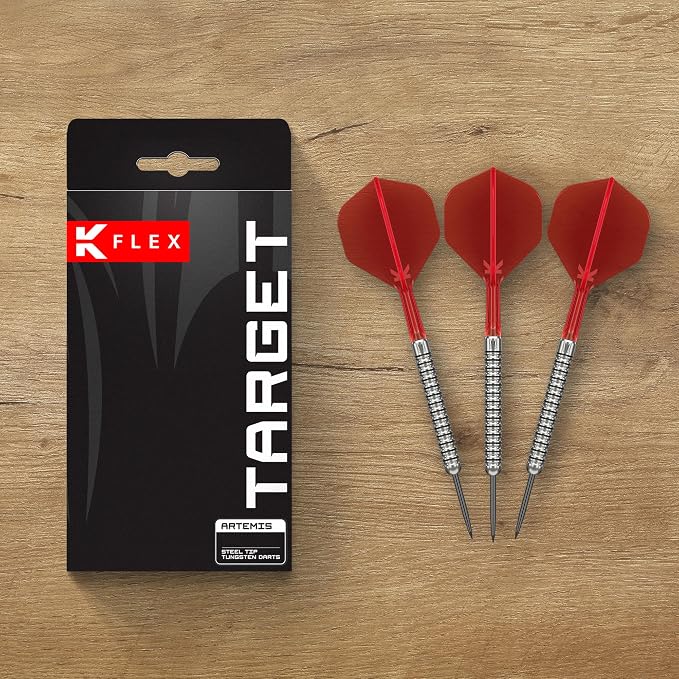 Target Darts Artemis Tungsten Steel Tip Dart Set, 21G/22G/23G/24G/25G/26G | Artemis Original | Artemis K-Flex Integrated Flight & Shaft | Professional Accessories Dart Kit, Dart Wallet Included