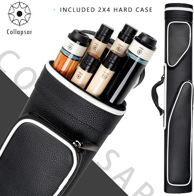 Collapsar Pool Cue Case 2X4, Billiard Stick Carrying Case Holds 2 Butts and 4 Shafts for Adults Billiard Cue Case