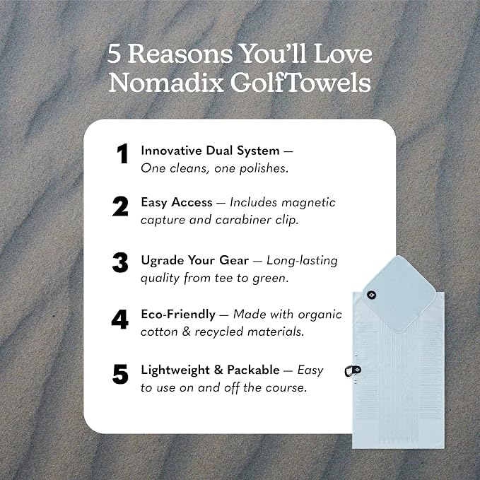 Nomadix Golf Towel Set – Premium Microfiber Golf Towels for Clubs & Balls – Ultra Absorbent, Quick Dry, Sand Resistant – Durable Waffle Weave Golf Cleaning Towel with Clip (Fairway Pale Blue)