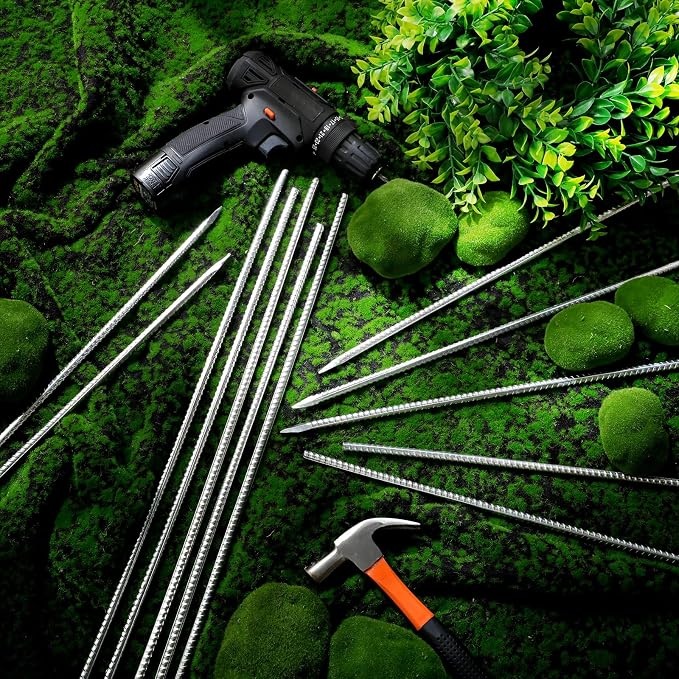 Gisafai 12 Pcs 24 Inch Ground Rebar Stakes Metal Heavy Duty Stakes Ground Landscape Anchors Spike Garden Stake Edging Spikes Plant Support with Chisel Point End for Concrete Timber Garden Tent Camping