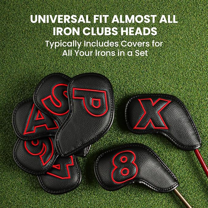 Golf Iron Covers Set Strong Magnetic Closure Value 10 Pack, Double Side Number Synthetic Leather Deluxe Club Headcover, Universal Head Cover Fit Main Irons Clubs for Women Men